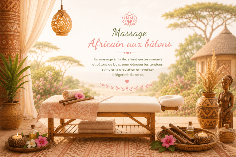Massage Africain aux bâtons – Lydie Bien-Être Massage Africain aux bâtons avec table de massage et bâtons de bois, pour dénouer les tensions et favoriser la détente – Lydie Bien-Être