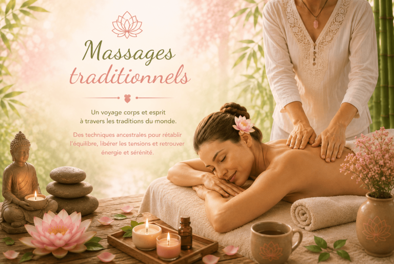 Massage traditionnel inspiré de techniques du monde pour favoriser la détente, relâcher les tensions et procurer une sensation de bien-être.