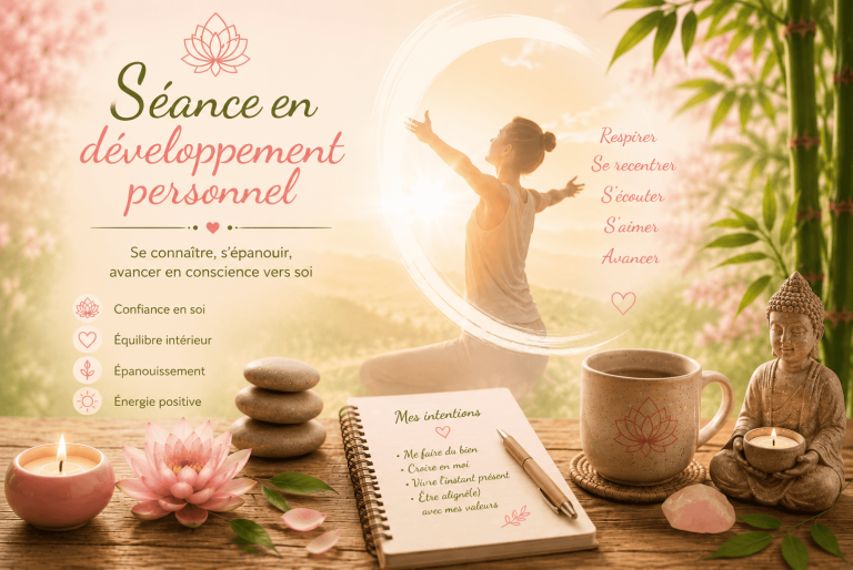 Séance en développement personnel pour mieux se connaître, renforcer la confiance en soi et avancer vers un meilleur équilibre.