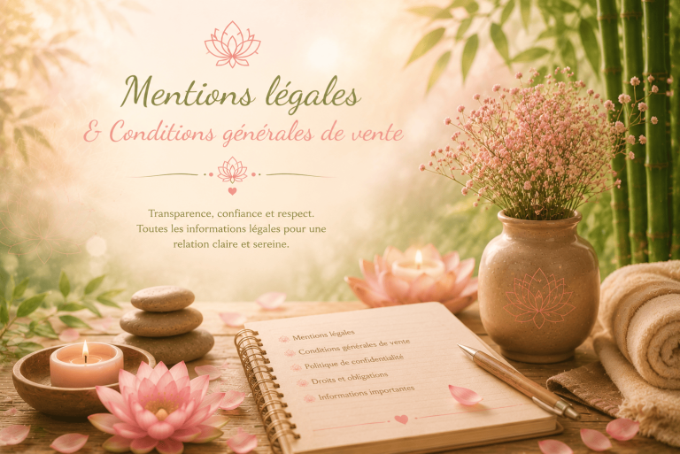 Illustration des mentions légales, conditions générales de vente et informations réglementaires de Lydie Bien-Être.
